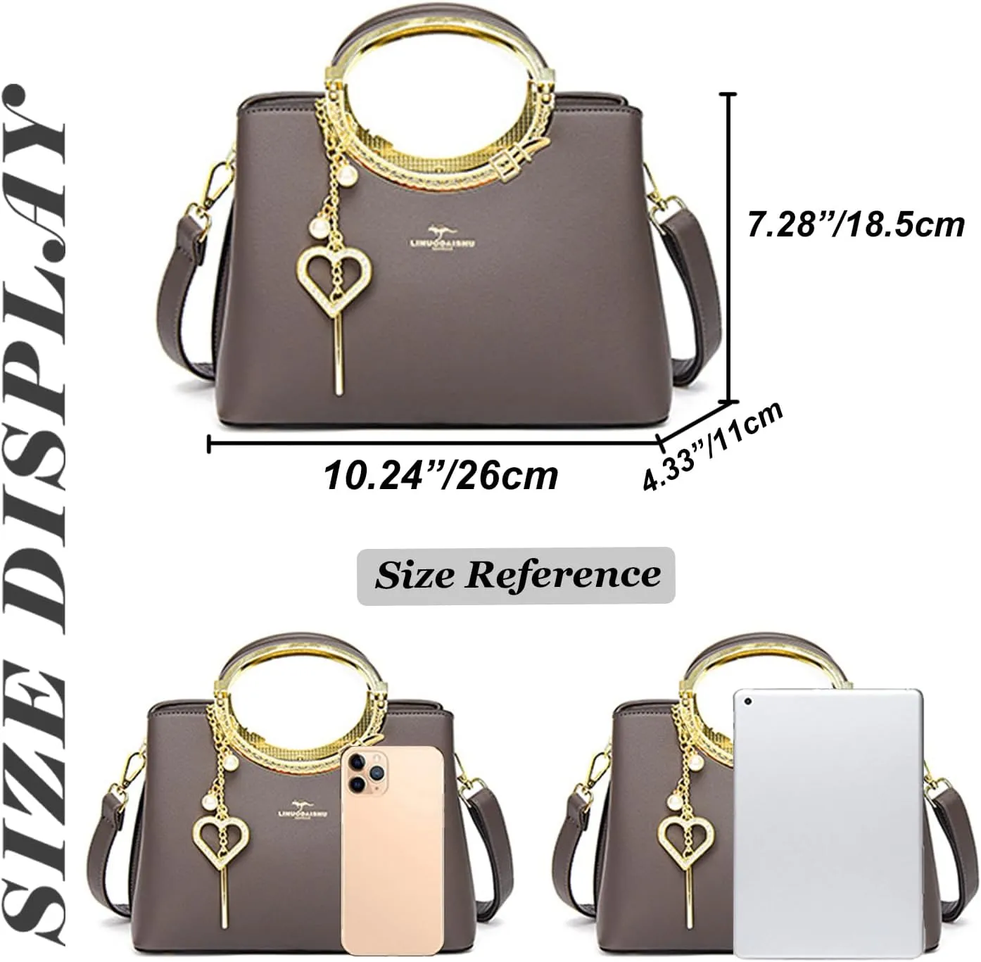 Exquisite Real Genuine Leather Metal Ring Handle Bag For Women Crossbody Handbags With Shoulder Strap For Women