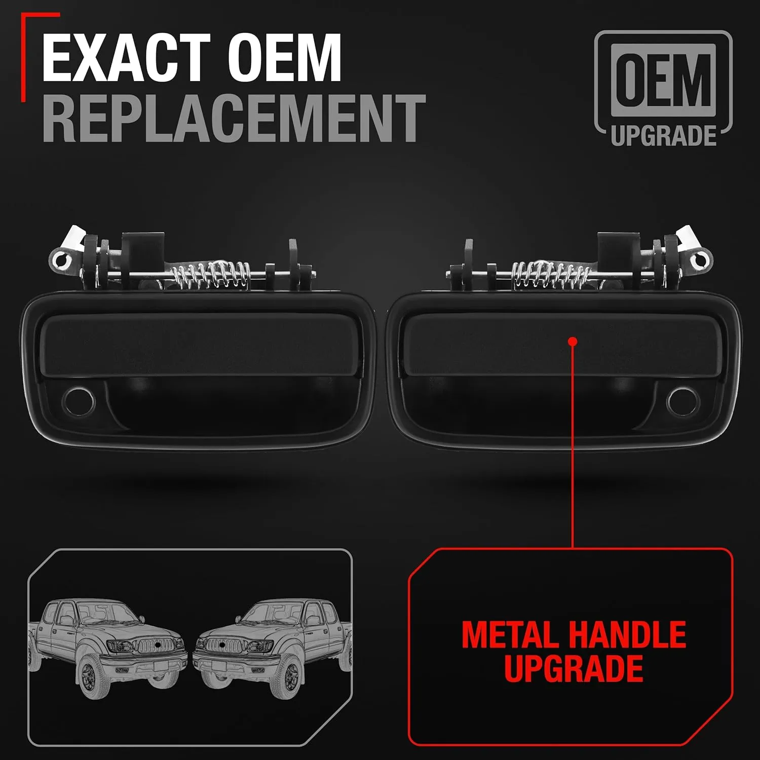 Exterior Front Driver & Passenger Door Handle Set, Upgraded Metal, Compatible with 1995-2004 Toyota Tacoma - Textured Black - 69220-35020, 69210-35020, 79345, 91318, 79344, 91319, TO1311117, TO131011