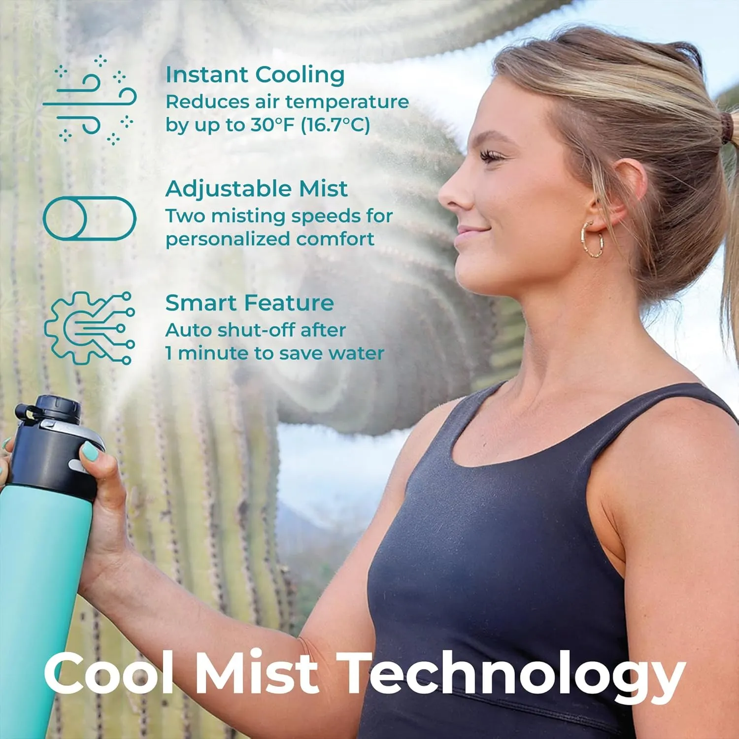 ExtremeMIST - GoMist Misting & Drinking Bottle - Personal Mister - Cooling Water Bottle with Easy-Drink Spout - Stainless-Steel Double Wall Insulation - Portable Mist Bottle - Marine Teal - 25oz/750ml