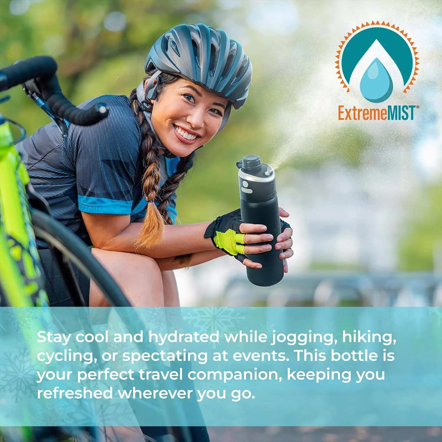 ExtremeMIST - GoMist Misting & Drinking Bottle - Personal Mister - Cooling Water Bottle with Easy-Drink Spout - Stainless-Steel Double Wall Insulation - Portable Mist Bottle - Marine Teal - 25oz/750ml