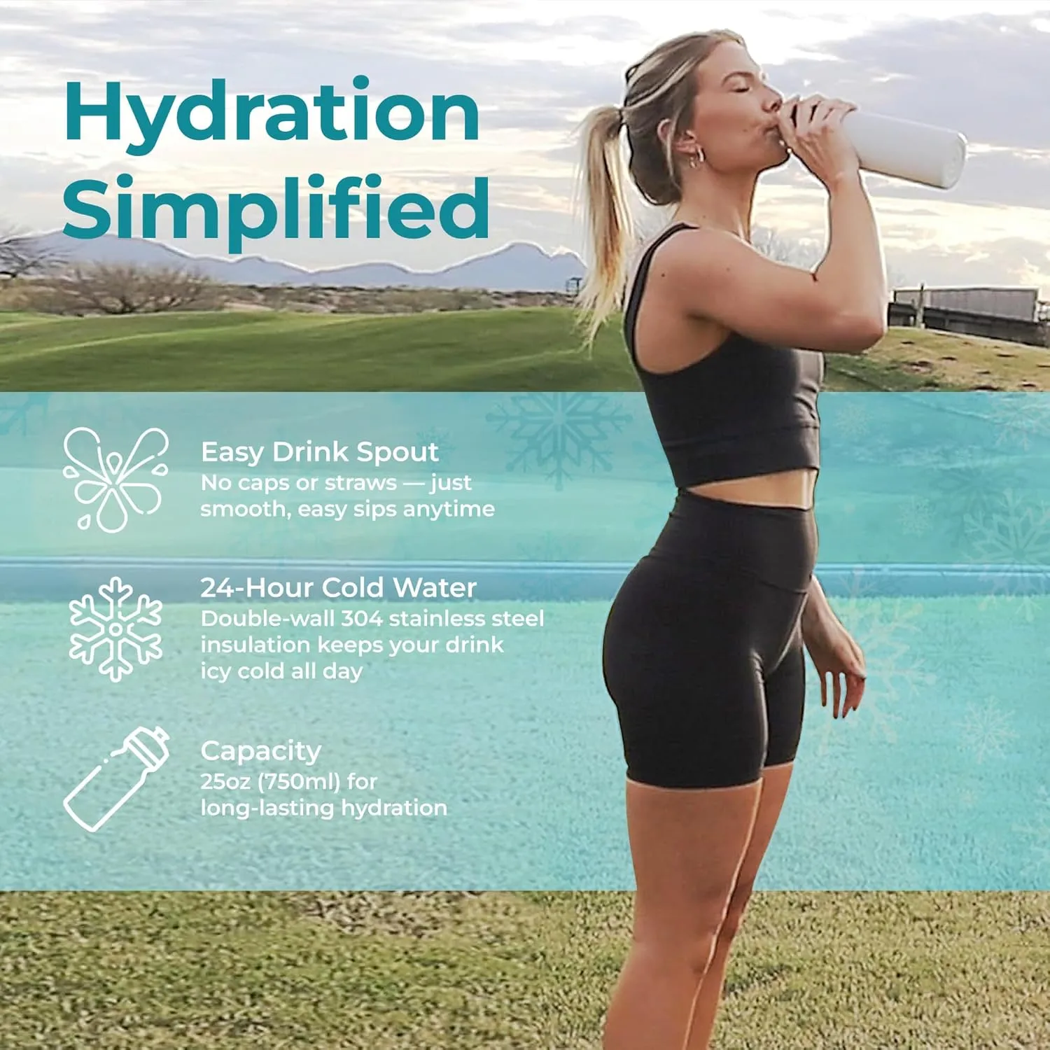 ExtremeMIST - GoMist Misting & Drinking Bottle - Personal Mister - Cooling Water Bottle with Easy-Drink Spout - Stainless-Steel Double Wall Insulation - Portable Mist Bottle - Marine Teal - 25oz/750ml
