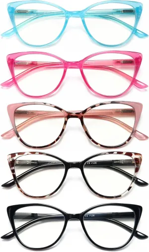EYEURL 5 Pack Reading Glasses for Women-Cat Eye Blue Light Blocking Readers Fashion Computer Glasses with Spring Hinge Anti-Glare Readers for Women 0.5
