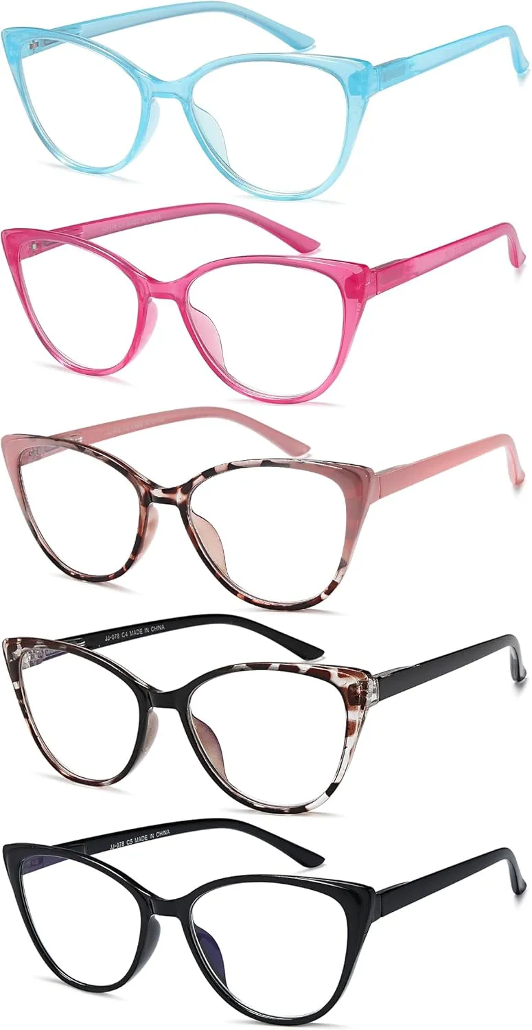 EYEURL 5 Pack Reading Glasses for Women-Cat Eye Blue Light Blocking Readers Fashion Computer Glasses with Spring Hinge Anti-Glare Readers for Women 0.5