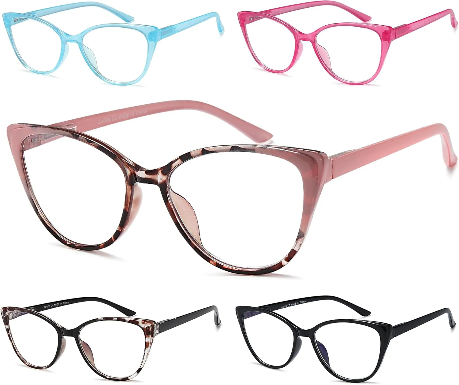 EYEURL 5 Pack Reading Glasses for Women-Cat Eye Blue Light Blocking Readers Fashion Computer Glasses with Spring Hinge Anti-Glare Readers for Women 0.5