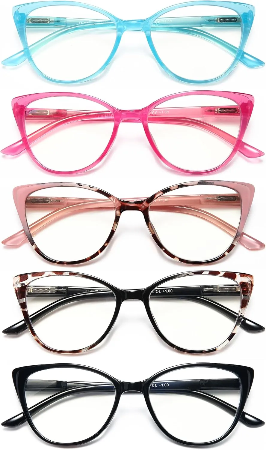 EYEURL 5 Pack Reading Glasses for Women-Cat Eye Blue Light Blocking Readers Fashion Computer Glasses with Spring Hinge Anti-Glare Readers for Women 0.5