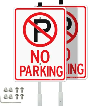 Faittoo No Parking Signs with 36" Stake for Outside, 2-Pack 14"x10" Rust Free Heavy Aluminum, Reflective, Fade Resistant, 2 pre-drilled holes, Includes Matching Screws & Wrench, Easy to Mount