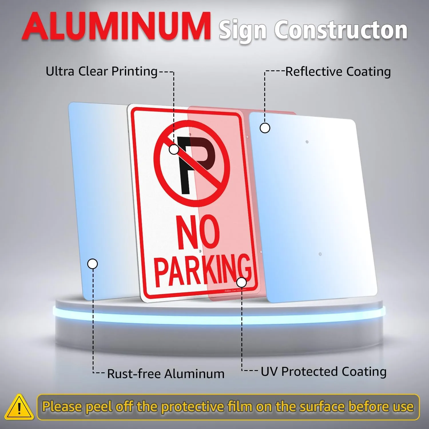 Faittoo No Parking Signs with 36" Stake for Outside, 2-Pack 14"x10" Rust Free Heavy Aluminum, Reflective, Fade Resistant, 2 pre-drilled holes, Includes Matching Screws & Wrench, Easy to Mount