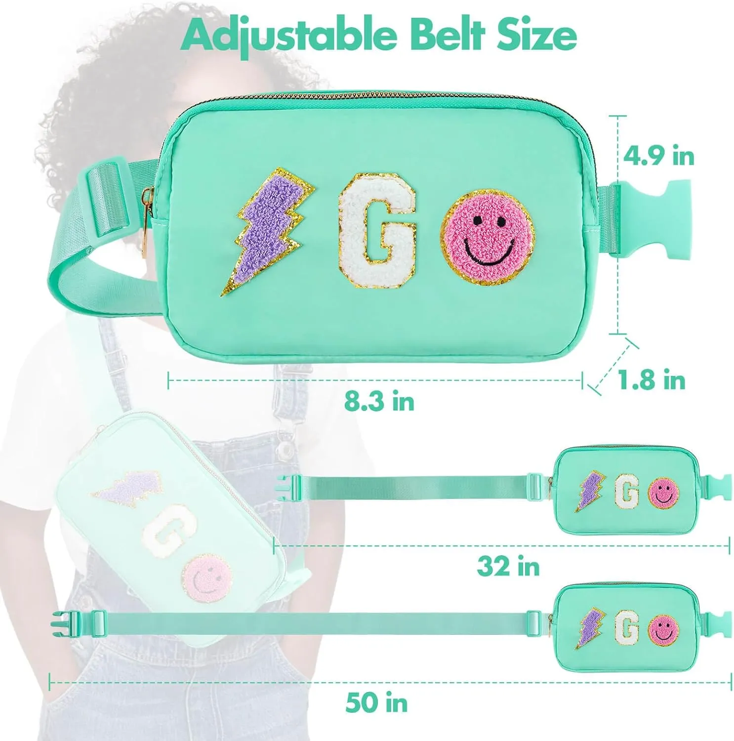 Fanny Pack for Girls Crossbody Bag, Preppy Nylon Belt Bag for Birthday Easter Gifts for 4-13 Year Old Kids Teen Girls, Chenille G Letter Fanny Pack, Green