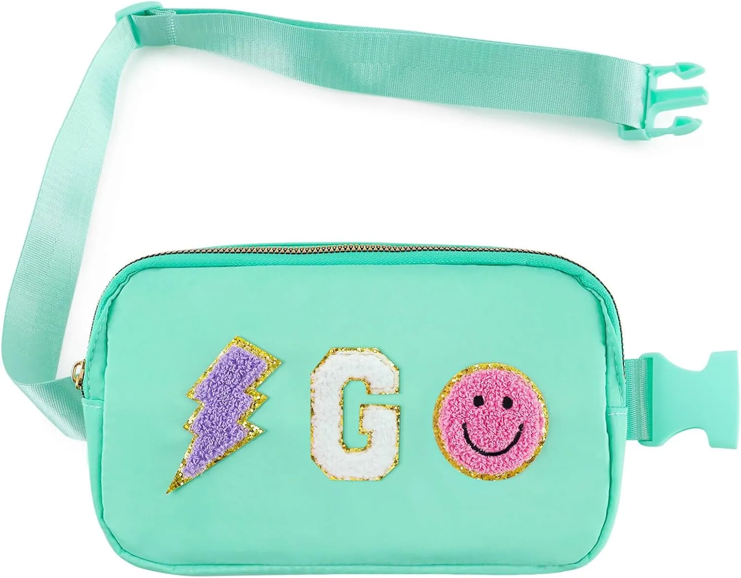 Fanny Pack for Girls Crossbody Bag, Preppy Nylon Belt Bag for Birthday Easter Gifts for 4-13 Year Old Kids Teen Girls, Chenille G Letter Fanny Pack, Green