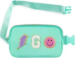 Fanny Pack for Girls Crossbody Bag, Preppy Nylon Belt Bag for Birthday Easter Gifts for 4-13 Year Old Kids Teen Girls, Chenille G Letter Fanny Pack, Green