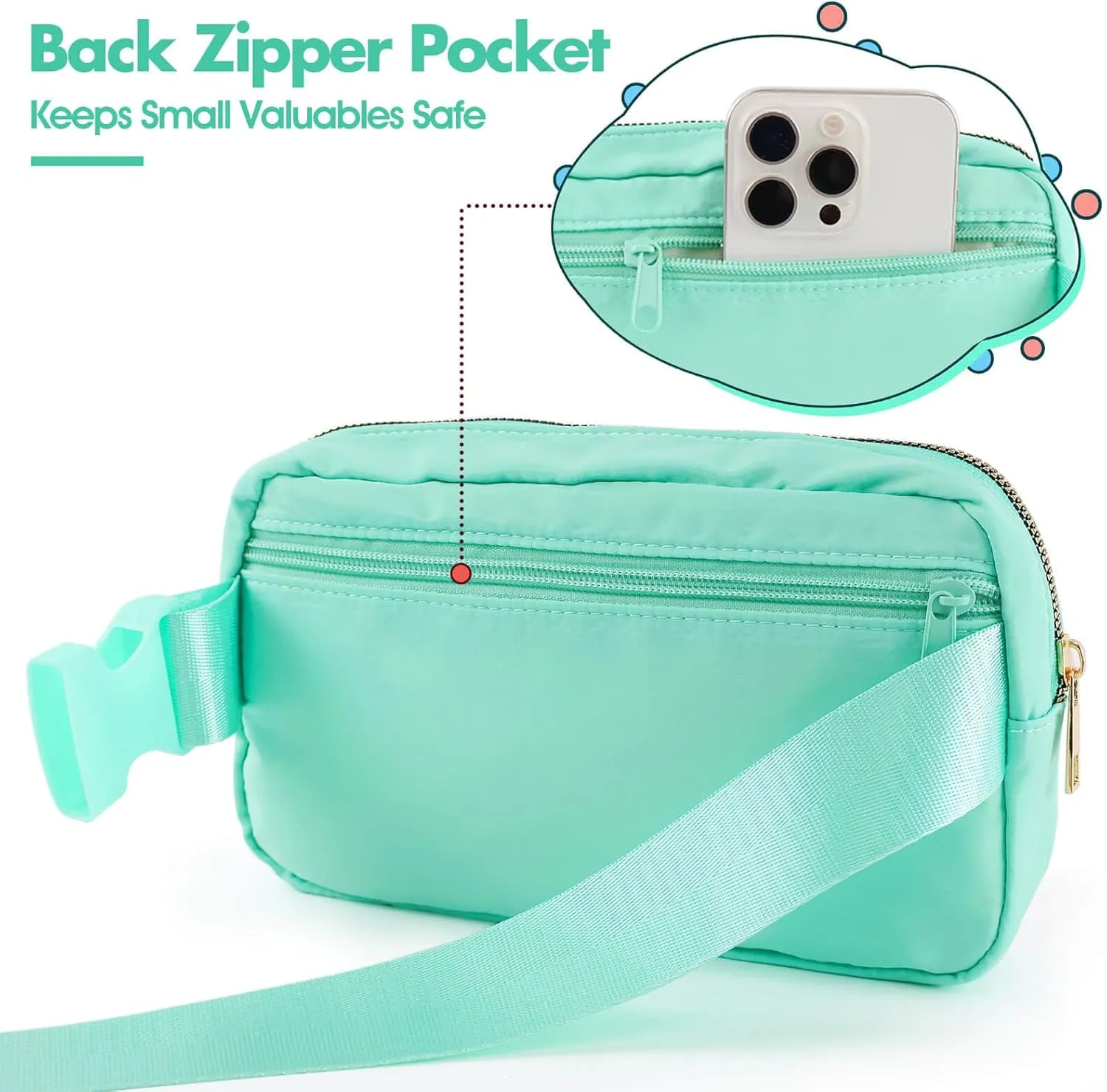 Fanny Pack for Girls Crossbody Bag, Preppy Nylon Belt Bag for Birthday Easter Gifts for 4-13 Year Old Kids Teen Girls, Chenille G Letter Fanny Pack, Green