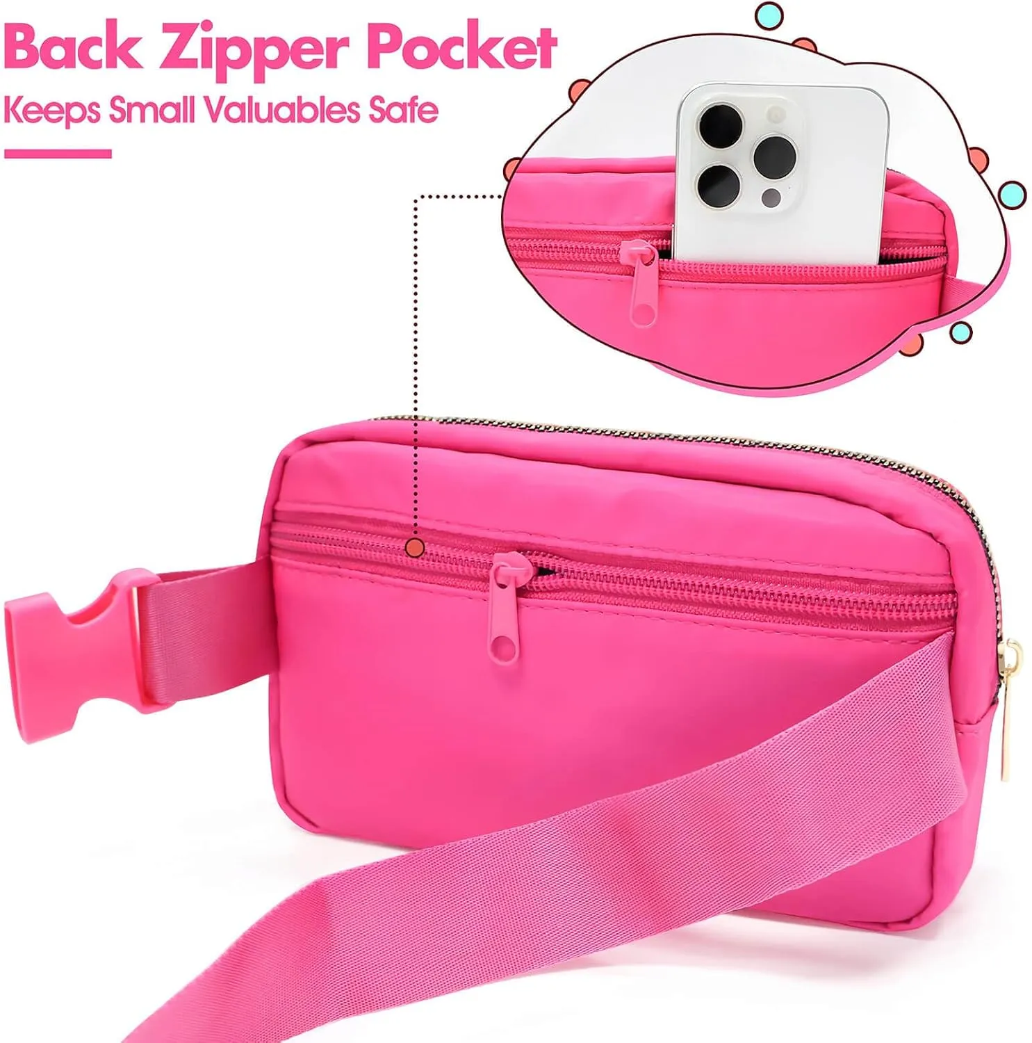 Fanny Pack for Girls Crossbody Bag, Preppy Nylon Kids Belt Bag for Birthday Christmas Graduation Personalized Gifts, Pink Chenille P Letter for Women Teen Girls Fanny Pack