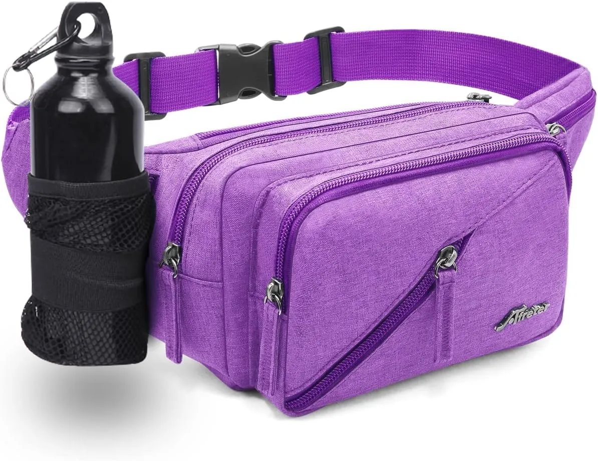 Fanny Pack for Men Women Waist Bag with Water Bottle Holder Waterproof Crossbody Belt Bag with Adjustable Strap for Travel Hiking Running Outdoor Sports (Purple)