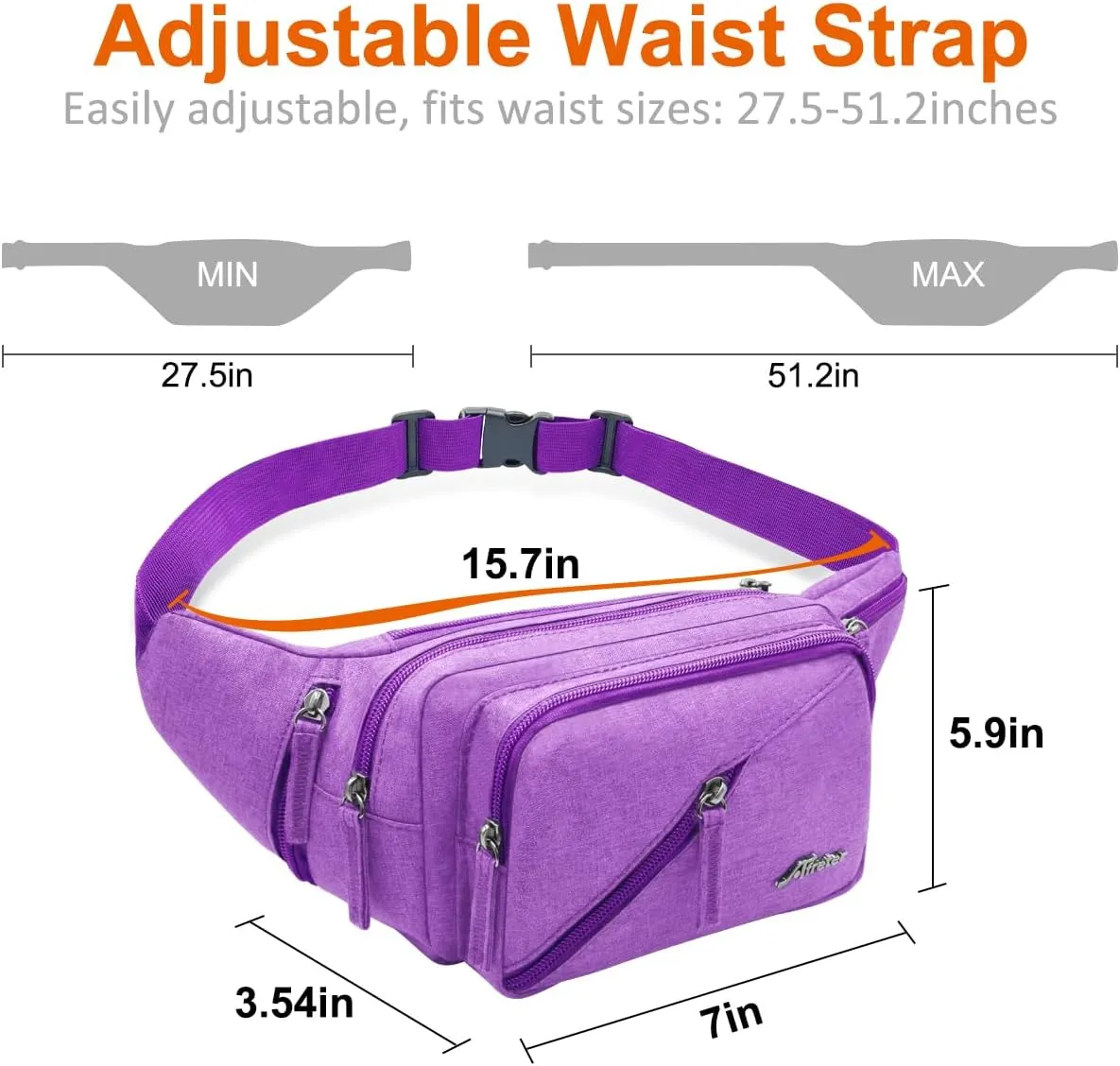 Fanny Pack for Men Women Waist Bag with Water Bottle Holder Waterproof Crossbody Belt Bag with Adjustable Strap for Travel Hiking Running Outdoor Sports (Purple)