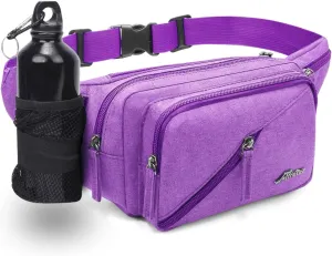 Fanny Pack for Men Women Waist Bag with Water Bottle Holder Waterproof Crossbody Belt Bag with Adjustable Strap for Travel Hiking Running Outdoor Sports (Purple)