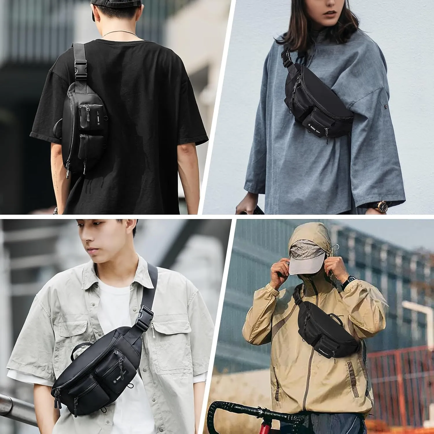 Fanny Pack for Women Men Crossbody Bag with 6-Zipper Pocket Adjustable Strap Black Fanny Packs Sling bag for Men Outdoor Travel Sports Hiking Running
