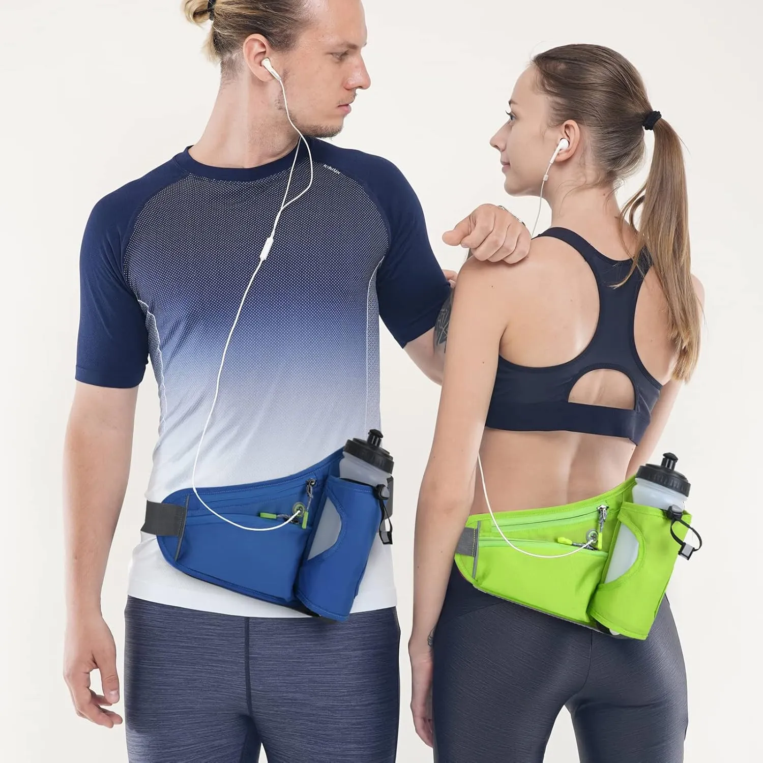 Fanny Pack with Water Bottle Holder, Hydration Running Belt for Men Women Adjustable Strap Waist Bag Suitable for Hiking Running Walking Jogging Camping (Bottle Not Included) (Green)