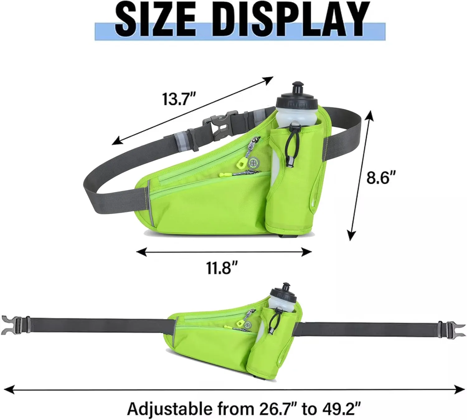 Fanny Pack with Water Bottle Holder, Hydration Running Belt for Men Women Adjustable Strap Waist Bag Suitable for Hiking Running Walking Jogging Camping (Bottle Not Included) (Green)