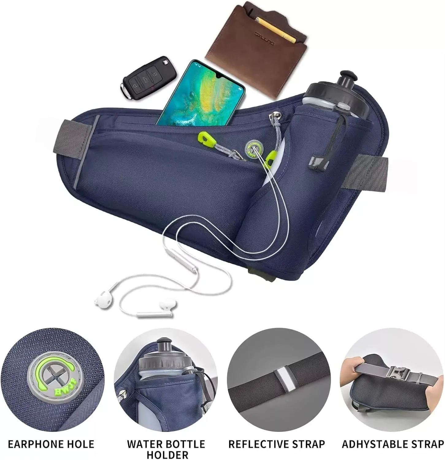Fanny Pack with Water Bottle Holder, Hydration Running Belt for Men Women Adjustable Strap Waist Bag Suitable for Hiking Running Walking Jogging Camping (Bottle Not Included) (Green)