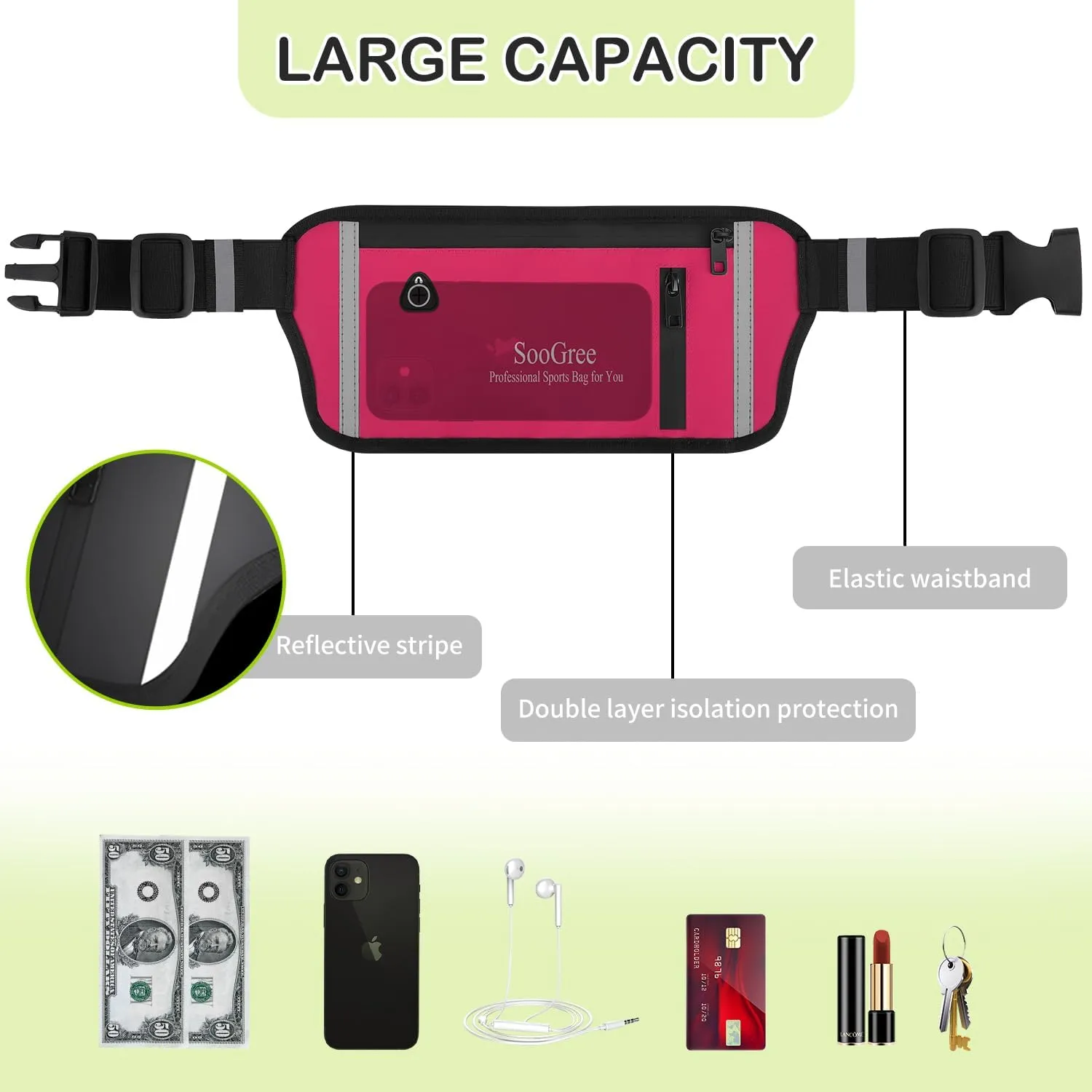 Fanny Packs for Women Men Slim Running Belt Waist Pack Runners Bag Waterproof Money Belt Phone Holder for Sports Hiking Traveling Walking Reflective Strip Adjustable Strap
