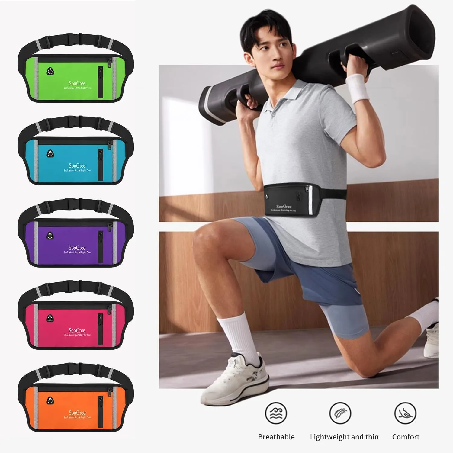 Fanny Packs for Women Men Slim Running Belt Waist Pack Runners Bag Waterproof Money Belt Phone Holder for Sports Hiking Traveling Walking Reflective Strip Adjustable Strap