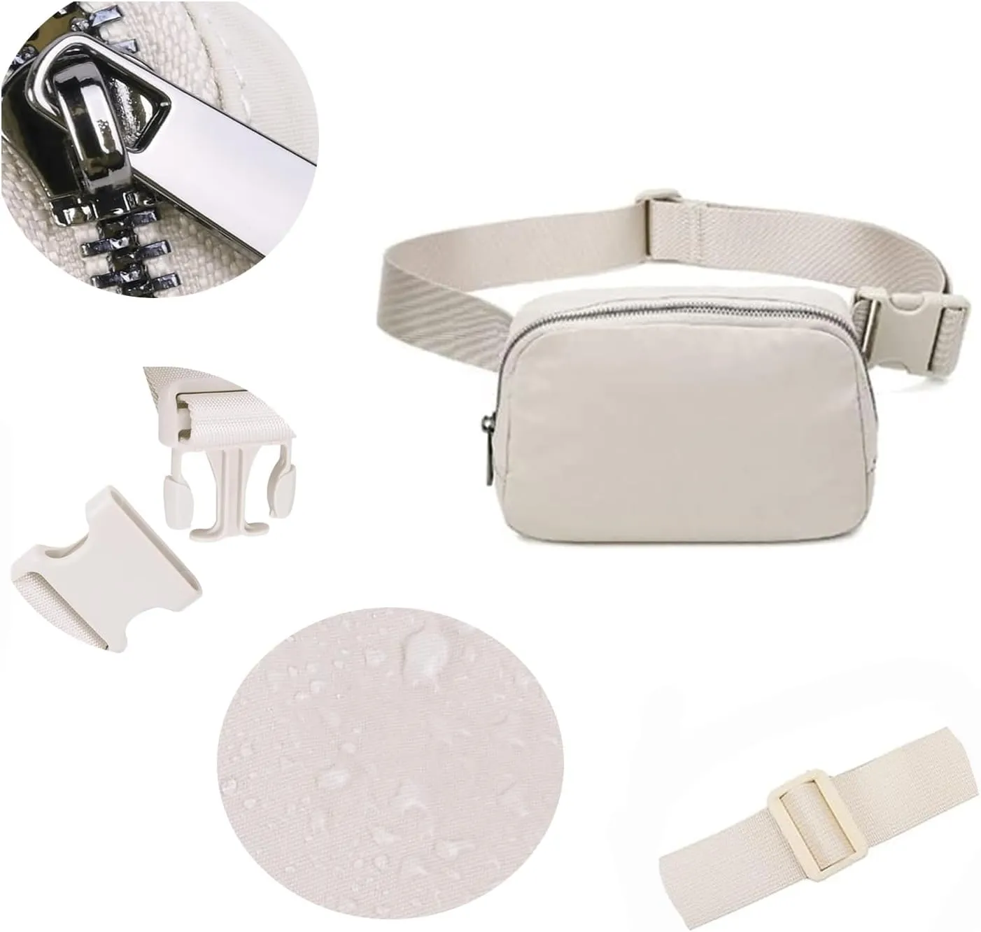Fanny Packs for Women Men, Waterproof Cross Body Belt Bag with Adjustable Strap, Fashion Waist Packs Crossbody Bagsfor Workout Running Traveling Hiking（White）