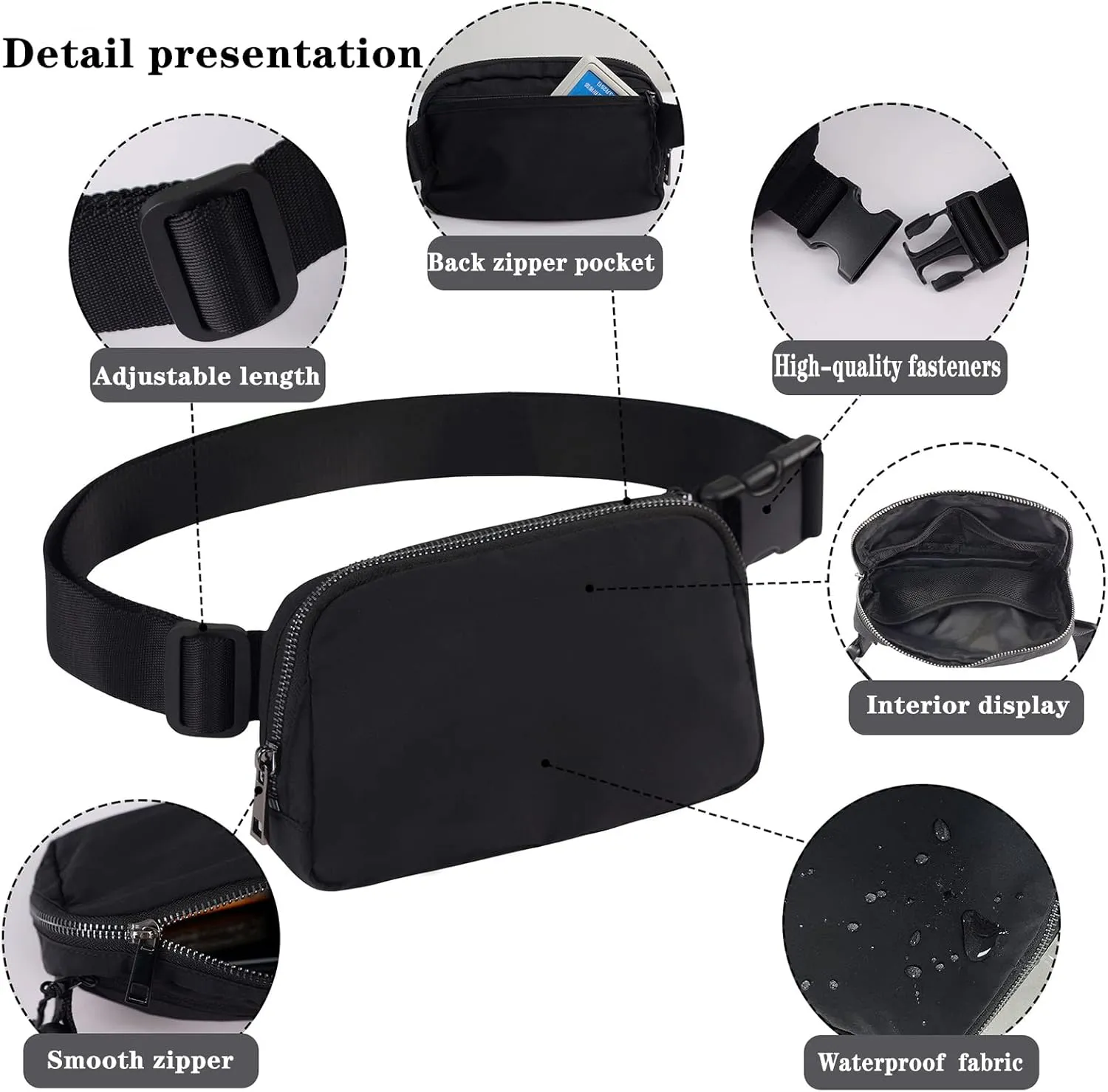 Fanny Packs for Women Men, Waterproof Cross Body Belt Bag with Adjustable Strap, Fashion Waist Packs Crossbody Bagsfor Workout Running Traveling Hiking（White）