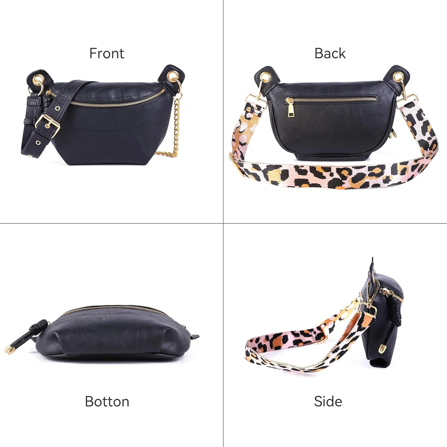 Fanny Packs Waist Bag for Women-Fashion Crossbody Bags Chest Purses Belt Bag with 2 Adjustable Strap (Black)