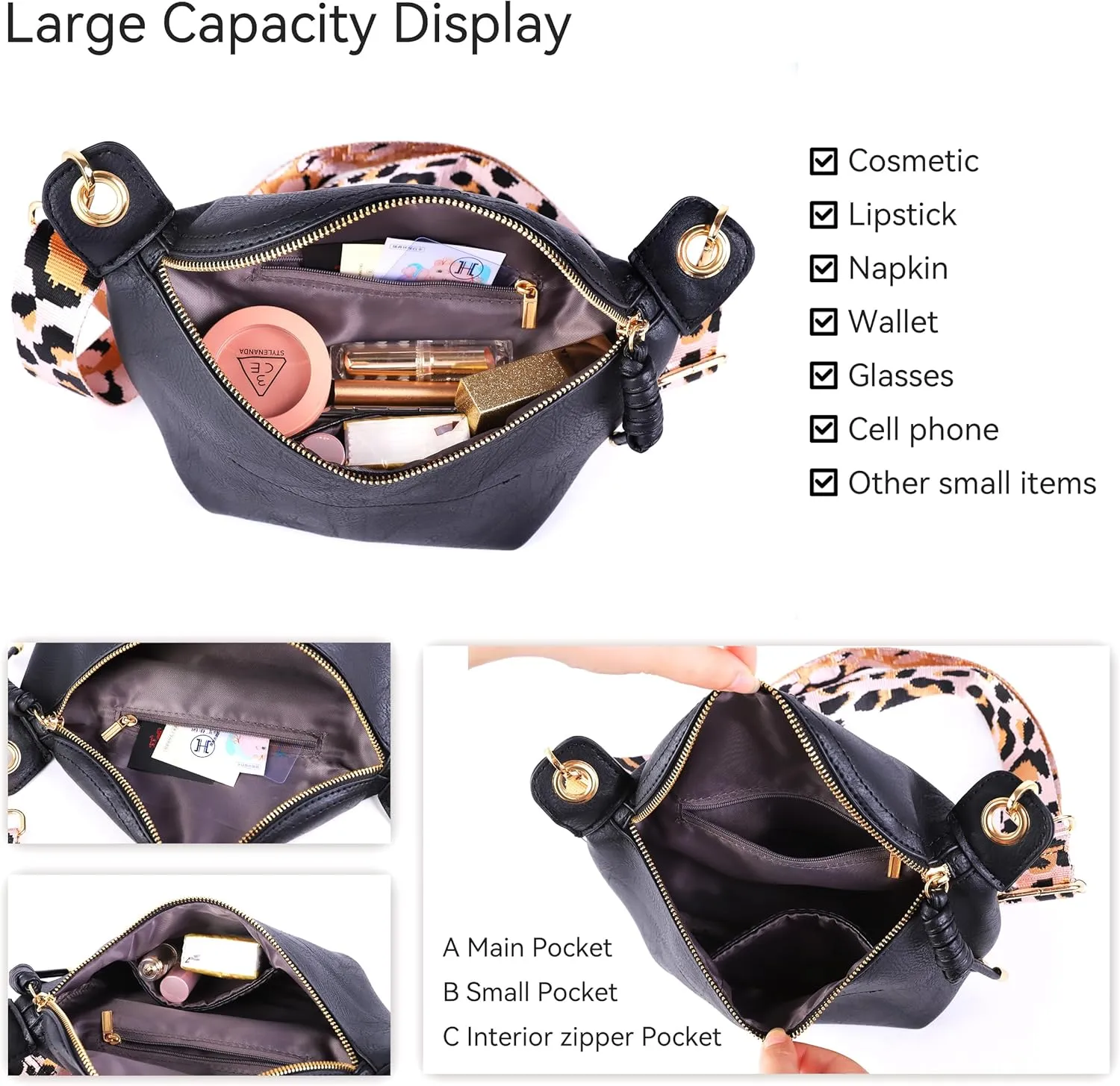 Fanny Packs Waist Bag for Women-Fashion Crossbody Bags Chest Purses Belt Bag with 2 Adjustable Strap (Black)