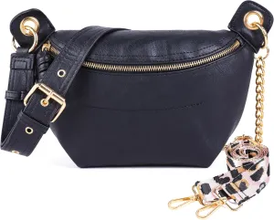 Fanny Packs Waist Bag for Women-Fashion Crossbody Bags Chest Purses Belt Bag with 2 Adjustable Strap (Black)