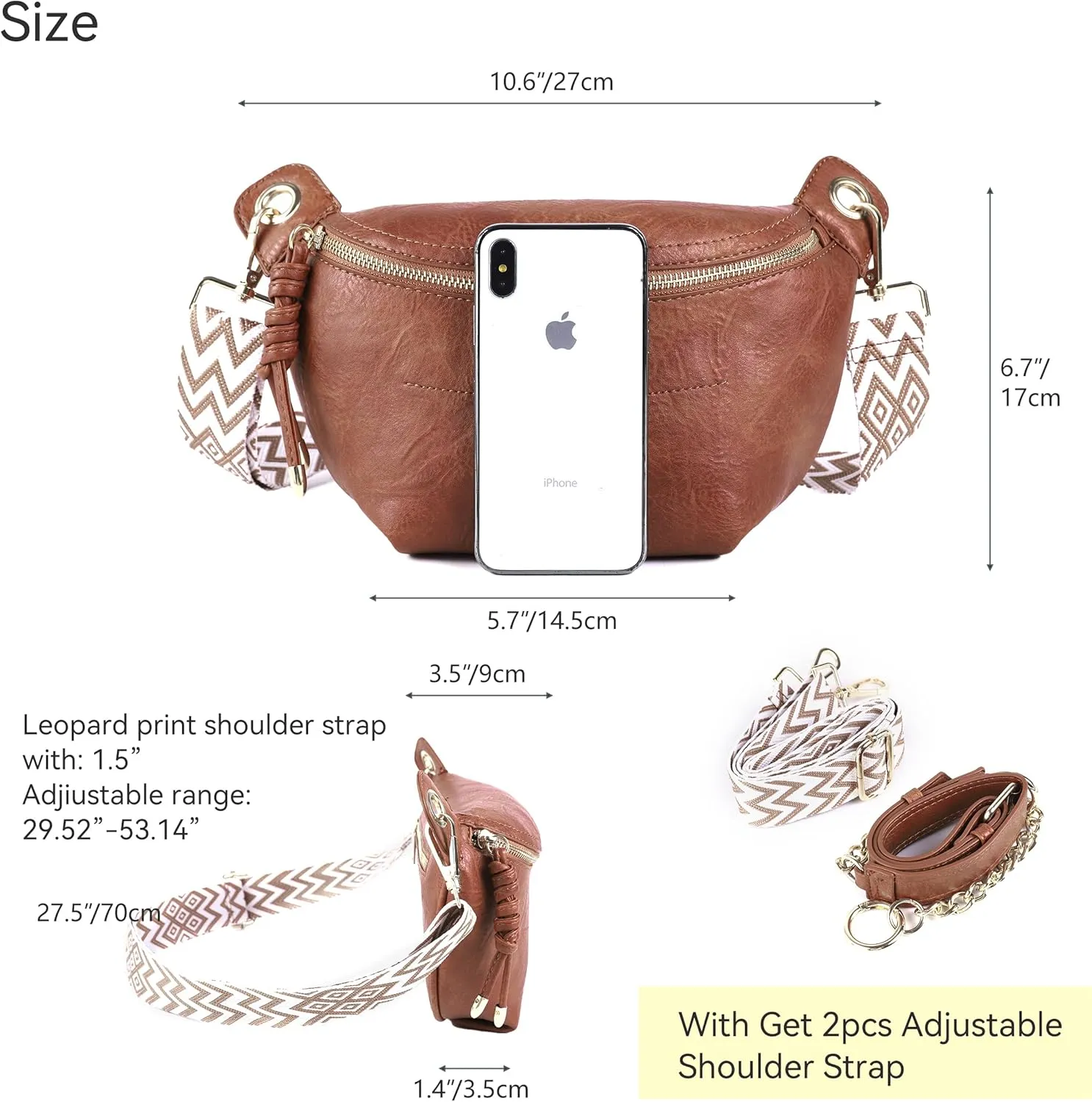 Fanny Packs Waist Bag for Women-Fashion Crossbody Bags Chest Purses Belt Bag with 2 Adjustable Strap (Brown)