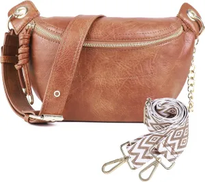 Fanny Packs Waist Bag for Women-Fashion Crossbody Bags Chest Purses Belt Bag with 2 Adjustable Strap (Brown)