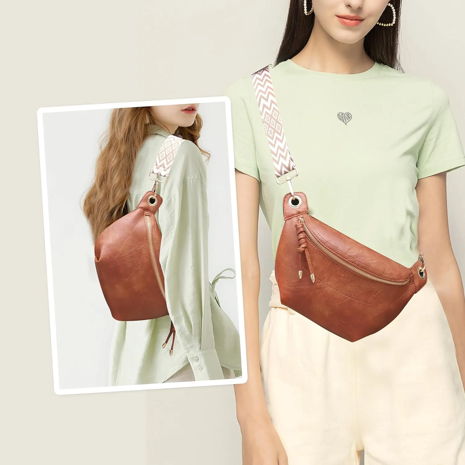 Fanny Packs Waist Bag for Women-Fashion Crossbody Bags Chest Purses Belt Bag with 2 Adjustable Strap (Brown)