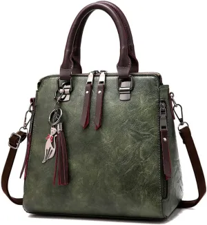 Fashion Retro Double Handle Satchel Handbag for Women Leather Crossbody Purse Top Handle Shoulder Bag Totes (Black)