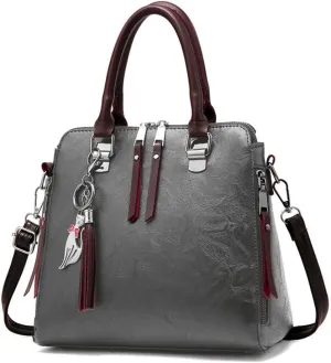 Fashion Retro Double Handle Satchel Handbag for Women Leather Crossbody Purse Top Handle Shoulder Bag Totes (Black)