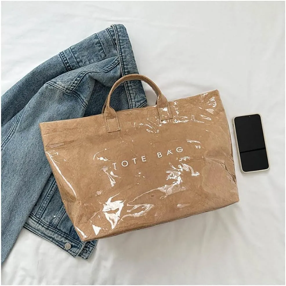 Fashion waterproof letter tote bag Stellaya women's PVC kraft paper handbag and shoulder ，Fashion Retro Bag