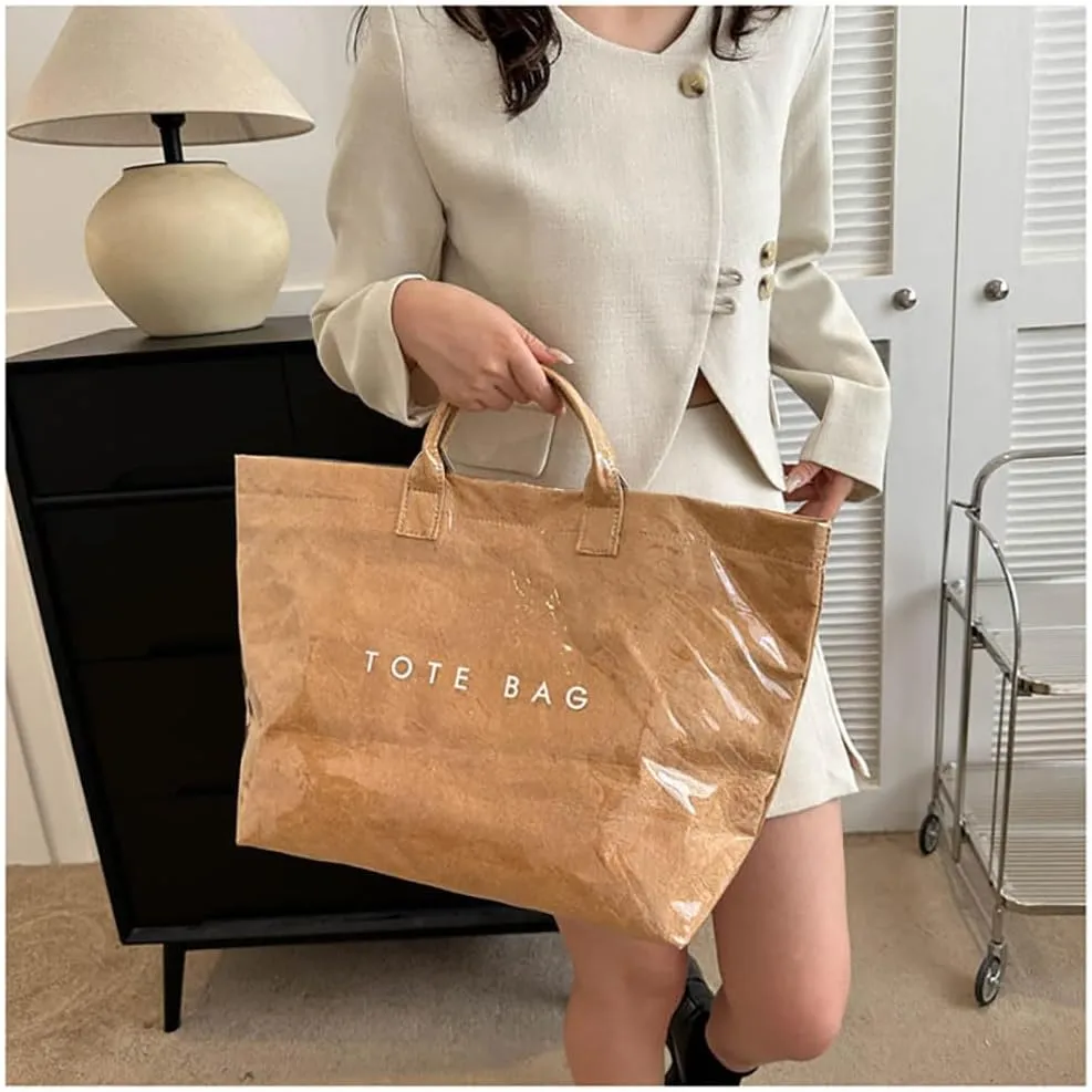 Fashion waterproof letter tote bag Stellaya women's PVC kraft paper handbag and shoulder ，Fashion Retro Bag