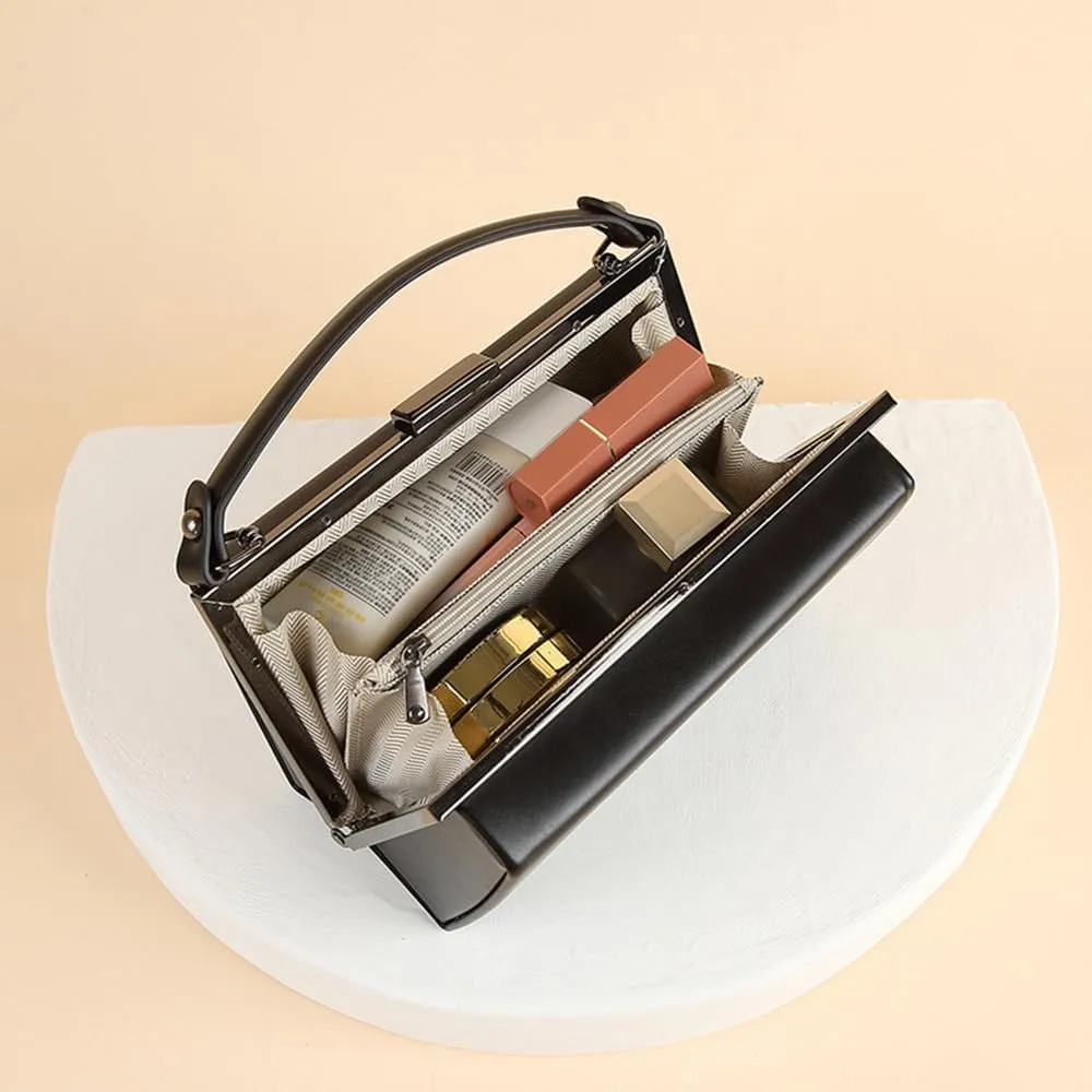 Fashion Women's Leather Evening Bag Top Handle Satchel crossbody Handbags Purses Small Hard Square Box Shoulder Bags