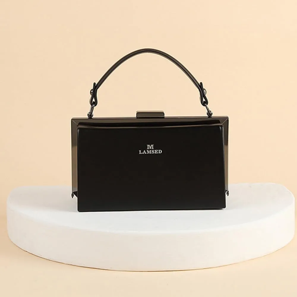 Fashion Women's Leather Evening Bag Top Handle Satchel crossbody Handbags Purses Small Hard Square Box Shoulder Bags