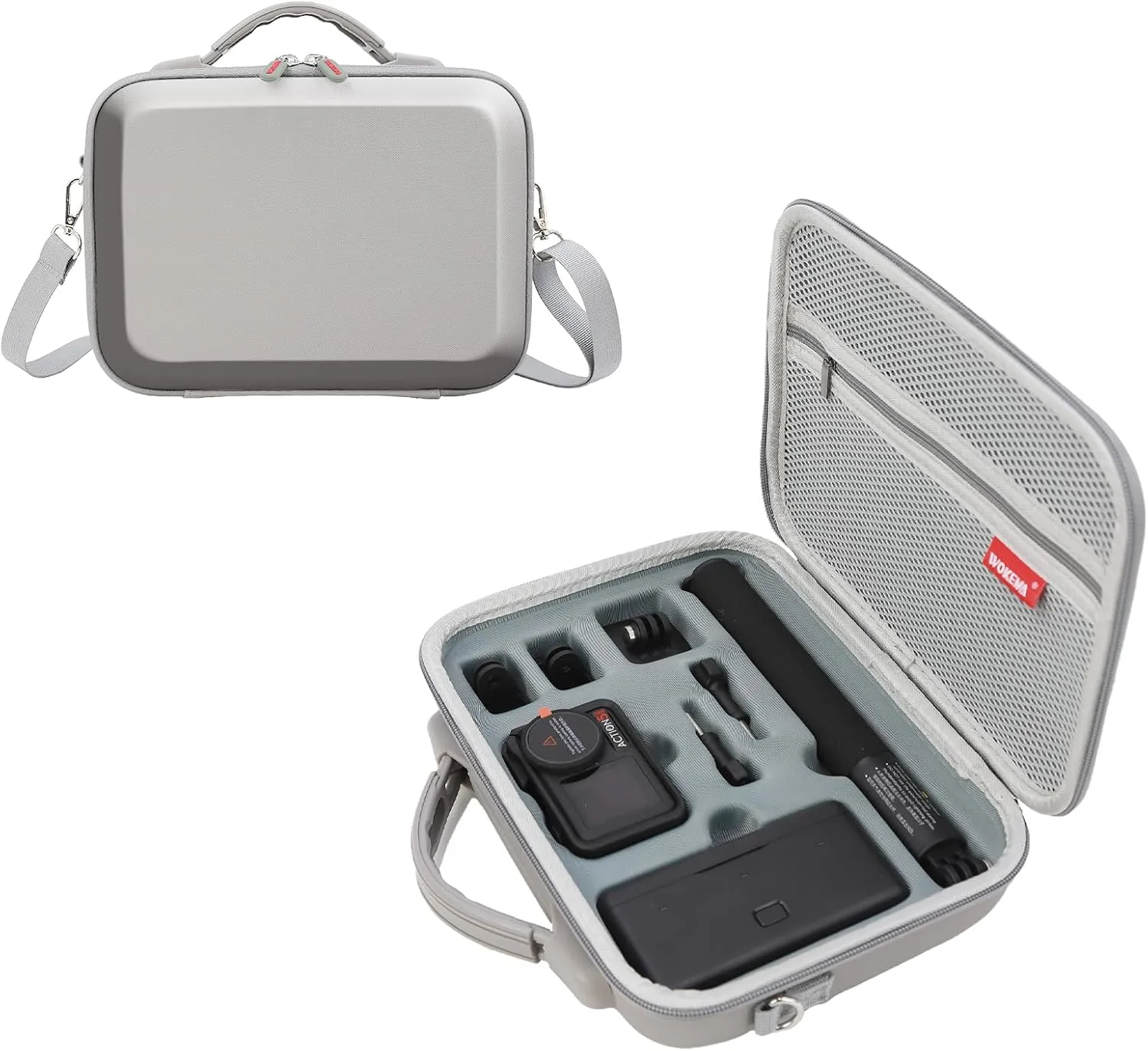 Father&I Osmo Camera 5 Pro Len Action 4 Action 3 Accessories&Adhesive Mount&Stick Thread Only Carry-ing Protective Case Hard Storage Bag Holder Outdoor for DJI Crossbody&Two Way Zipper, Grey