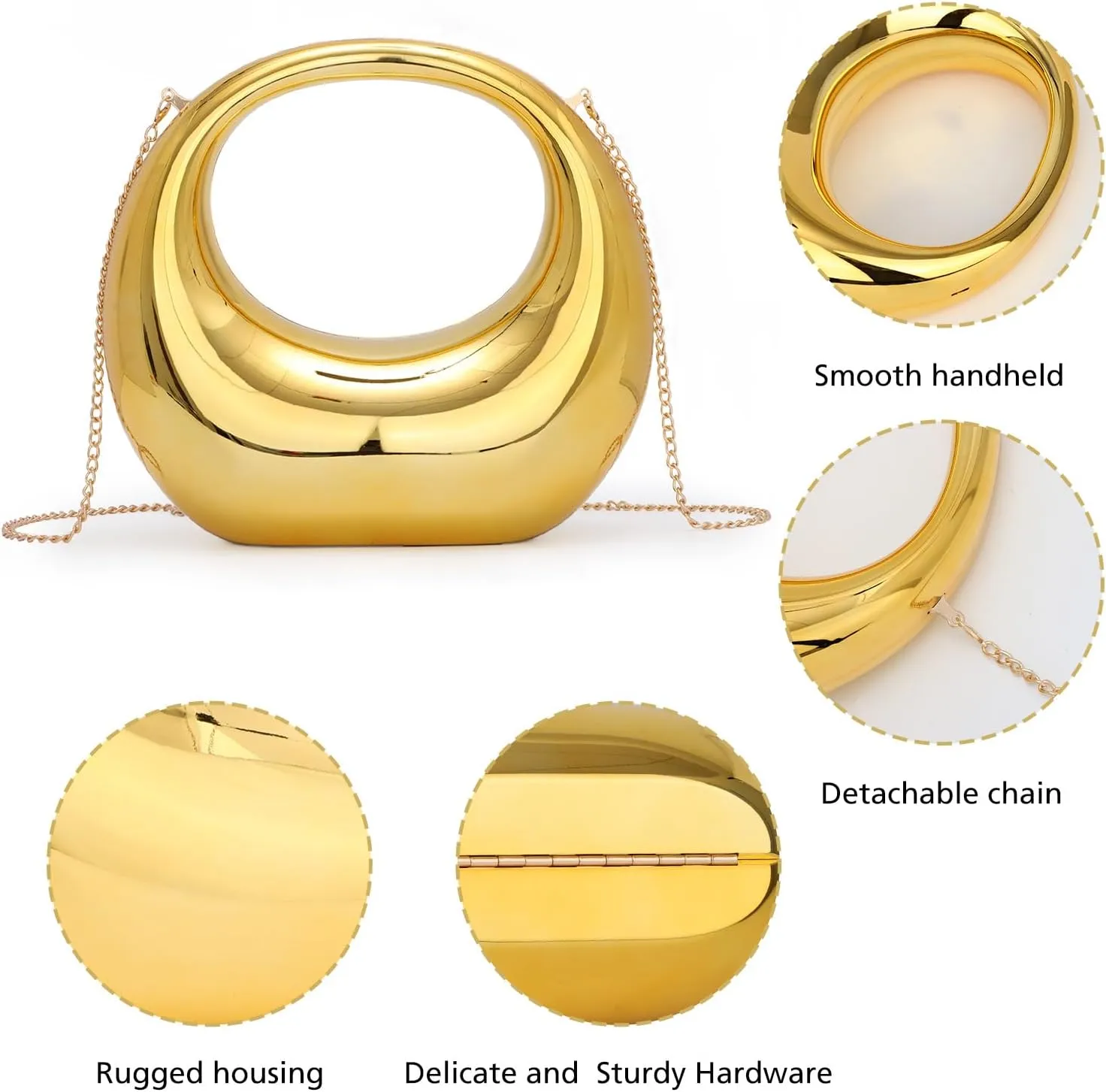 Fecialy Acrylic Evening Clutch Purse Women Moon Shape Bag Transparent Evening Bag Unique Top-handle Handbag