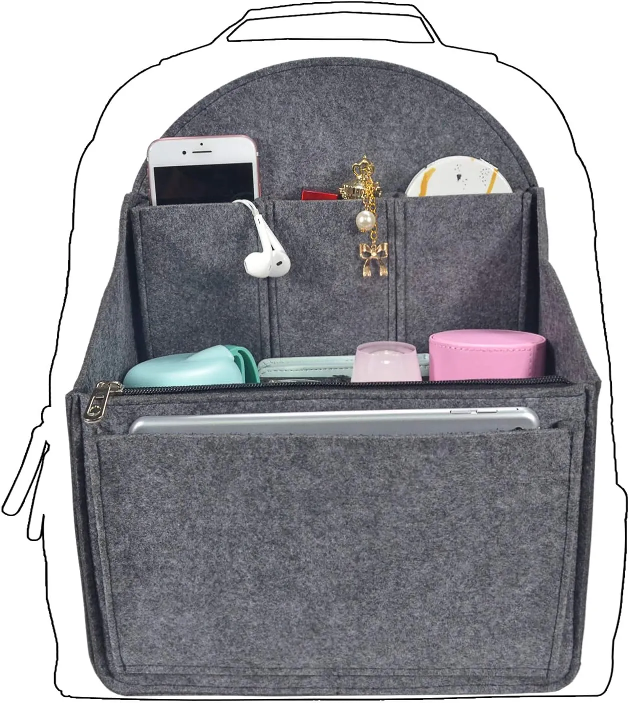 Felt Backpack Organizer Insert,Purse Organizer for Men Women Backpack Rucksack Handbag Shoulder Bag(Gray,Large)