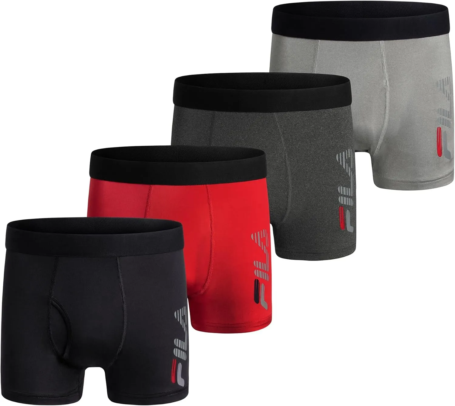 Fila Men's 4" Trunk Front Fly, 90% Polyester 10% Spandex, 4-Pack