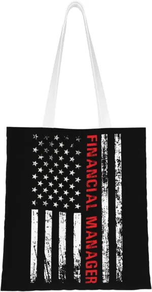 Financial Manager Usa Flag Tote Bag for Women Canvas Shopping Bags Reusable Large Capacity Casual Shoulder Handbags Grocery Bags DIY Gift Bags