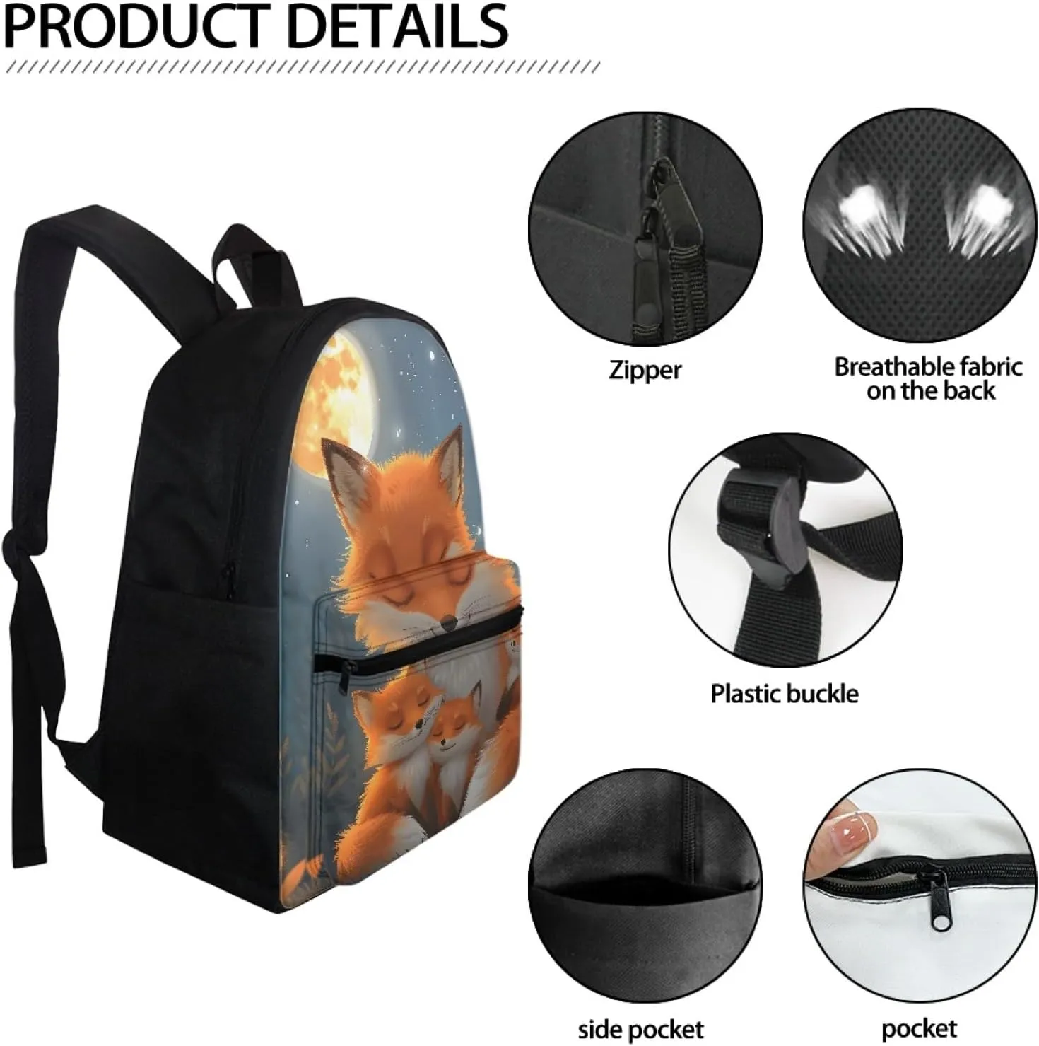 Fire Anger Fox Print Backpack School Bag for Boy Girl Men Women Large Capacity Book Bag Travel Daypack Rucksack,Fox 01