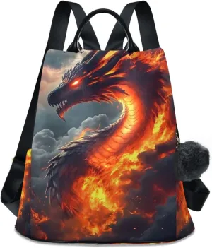 Fire Clouds Flame Dragon Backpack for Women Anti Theft Large Fashion Travel Shoulder Bag Purse Rucksack Lightweight