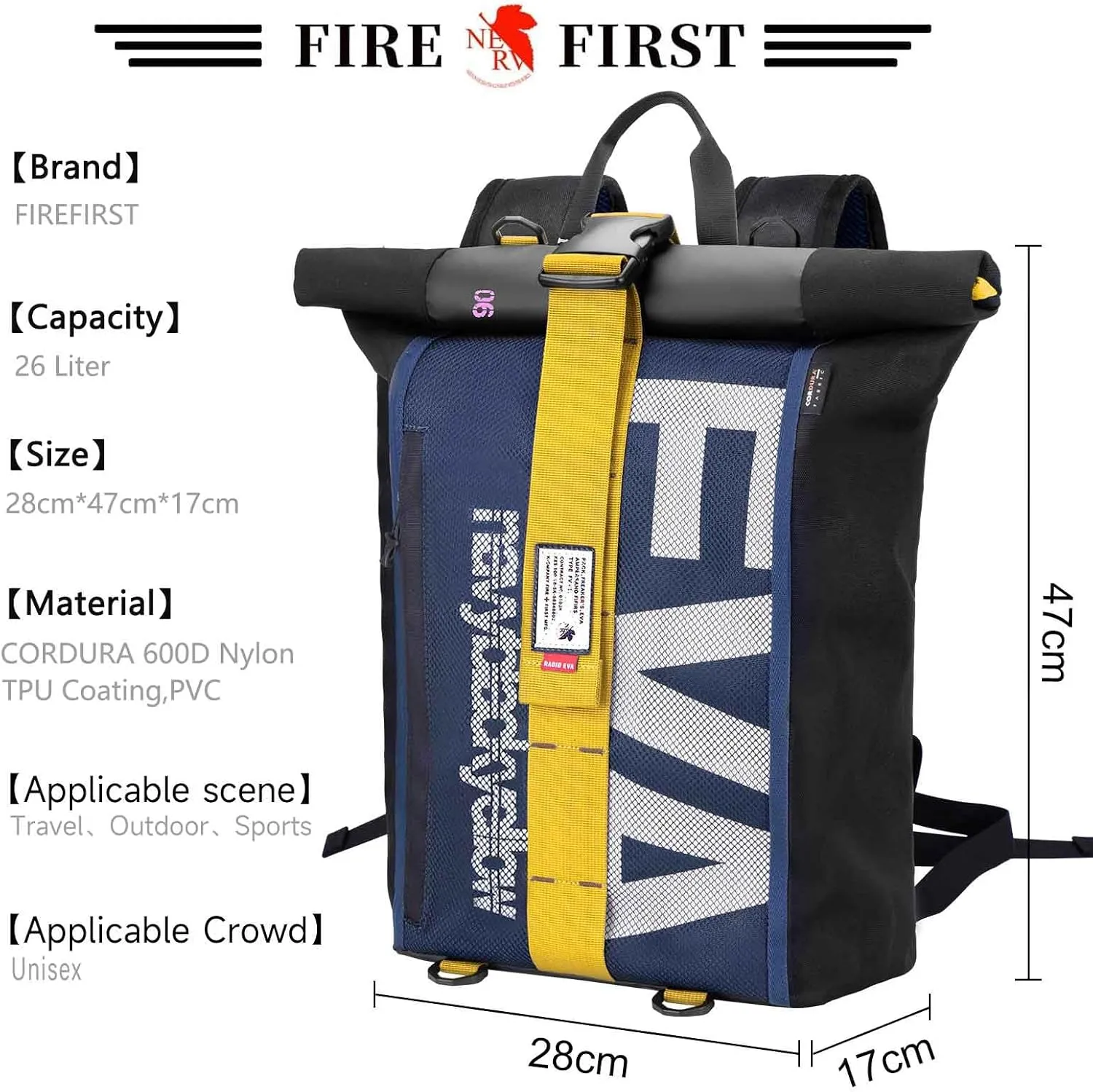FIREFIRST Evangelion Backpacks for Men's Women's 28L Waterproof Travel Leisure Backpack