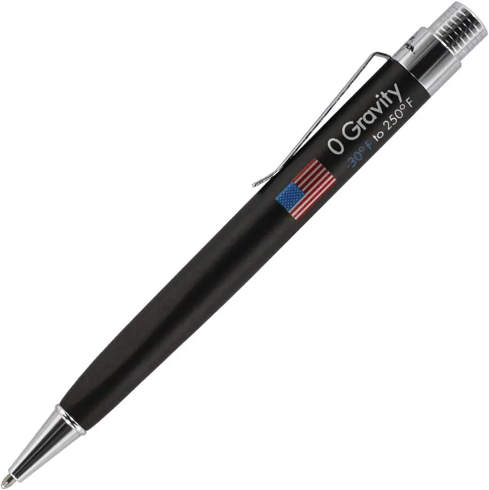 Fisher Space Pen Zero-Gravity Space Pen, U.S. Flag Imprint, Non-Reflective, Ballpoint, Black Rubber Finish, Black Ink, Pocket Clip, Gift Box