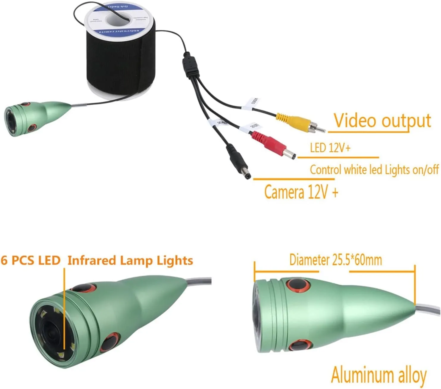 Fishing Camera, 1000TVL Underwater Fishing Video Camera Kit 6 PCS Infrared Lamp Lights with 9" Inch Color Monitor Fish Finder for Ice Fishing(03AJ IR 20M)