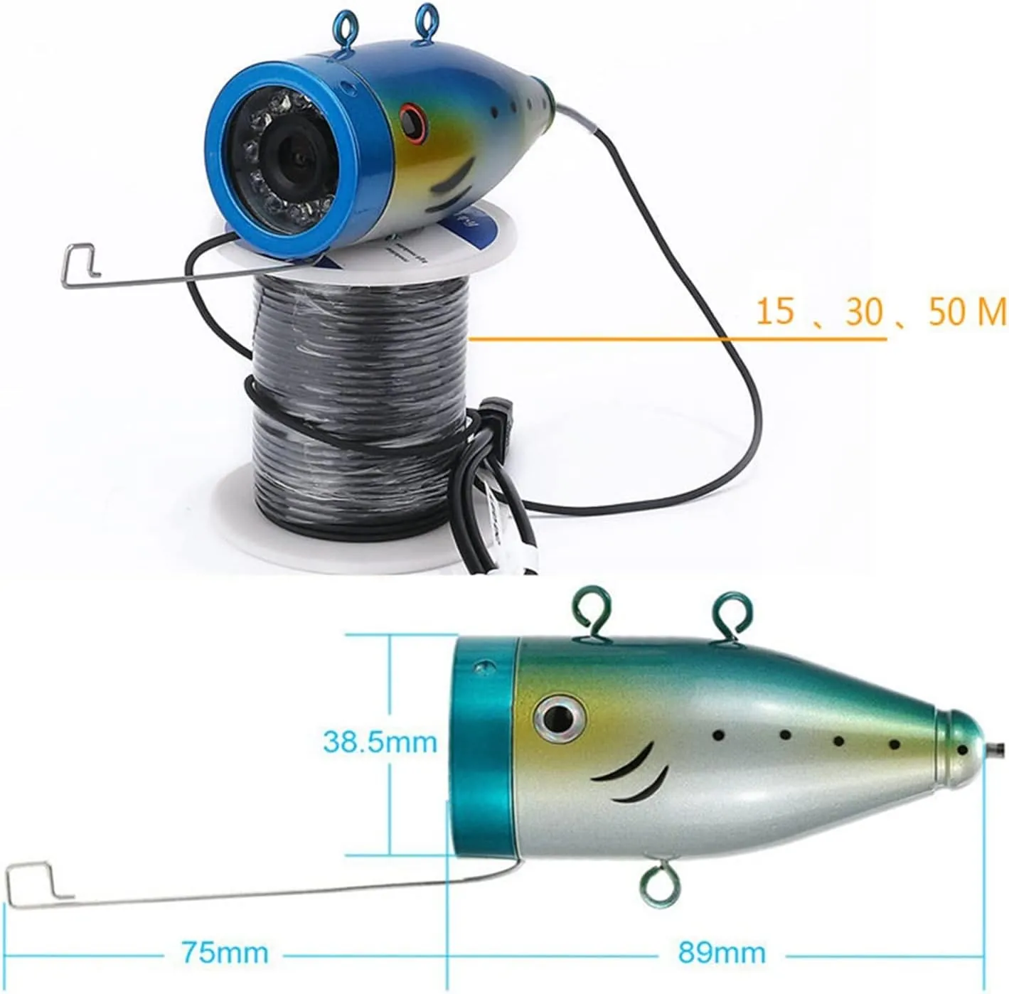 Fishing Camera, 9 Inch 15M/30M/50M Fish Finder Underwater Fishing Camera 15pcs White LEDs   15pcs Infrared Lamp for Ice/Sea/River Fishing(F003A-2L-50M)